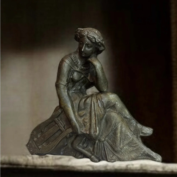 1880s Victorian Art Nouveau Sculpture of Muse with Harp - Picture 4 of 9